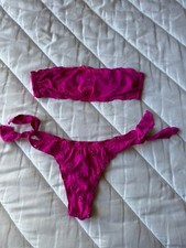 Costume da bagno vintage rosa caldo SISI fascia top taglia media ricamato floreale