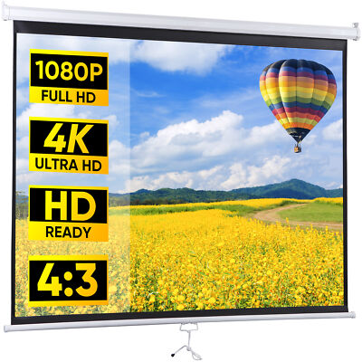 4:3 Manual 72'' Diagonal Home Movie Pull Down Projector Screen Matte White