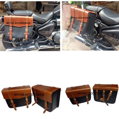 Brown Black Leather Saddle Pannier Bag Fit For Royal Enfield Meteor 350