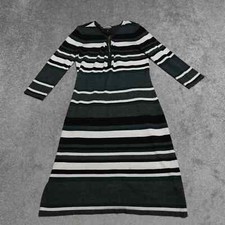 Allison Brittney Sweater Dress Women's Small Green White Striped 1/4 Zip V Neck