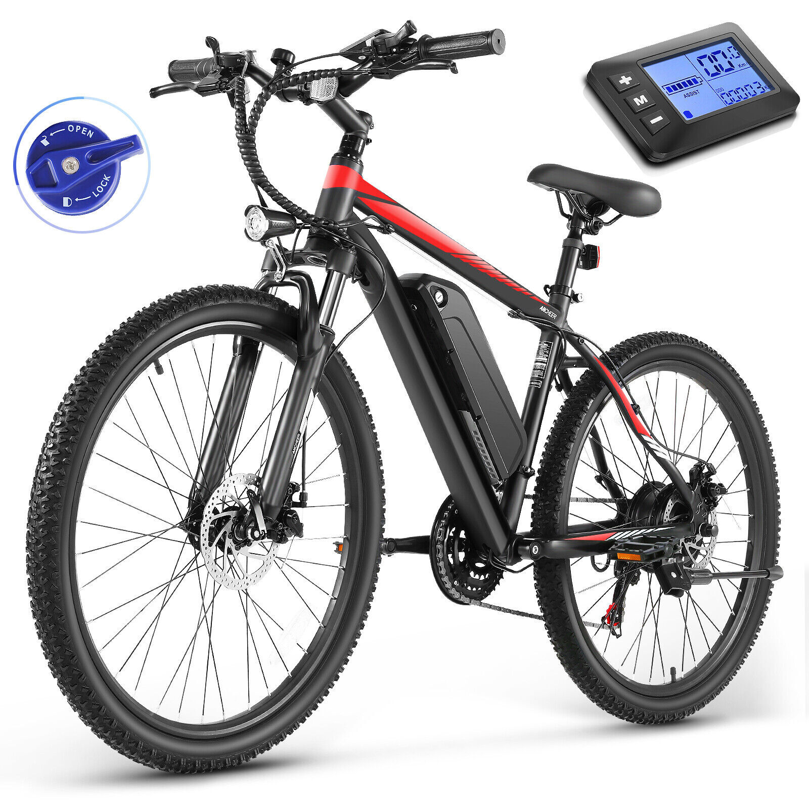 26"x2.1" Wider Anti-Slip Tire Electric Bike, 21-Speed Adult 