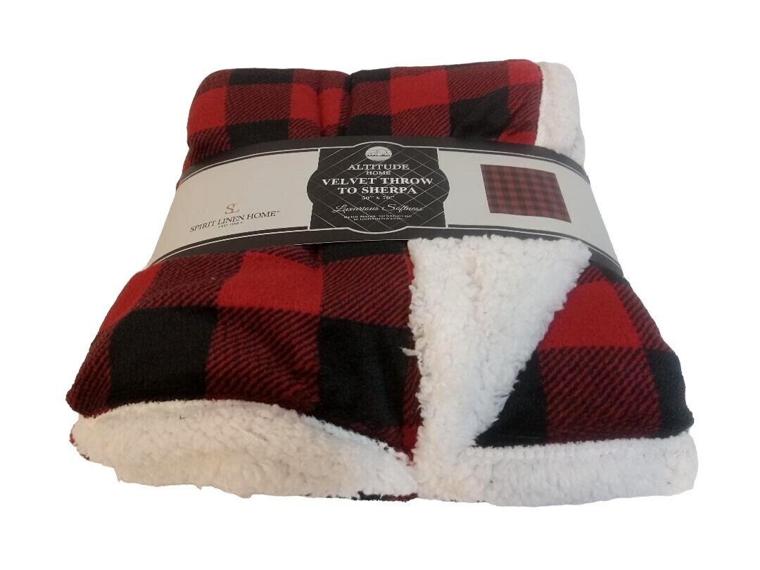 Altitude Home Velvet Throw To Sherpa 50 x 70 Red Black White Check Print Soft