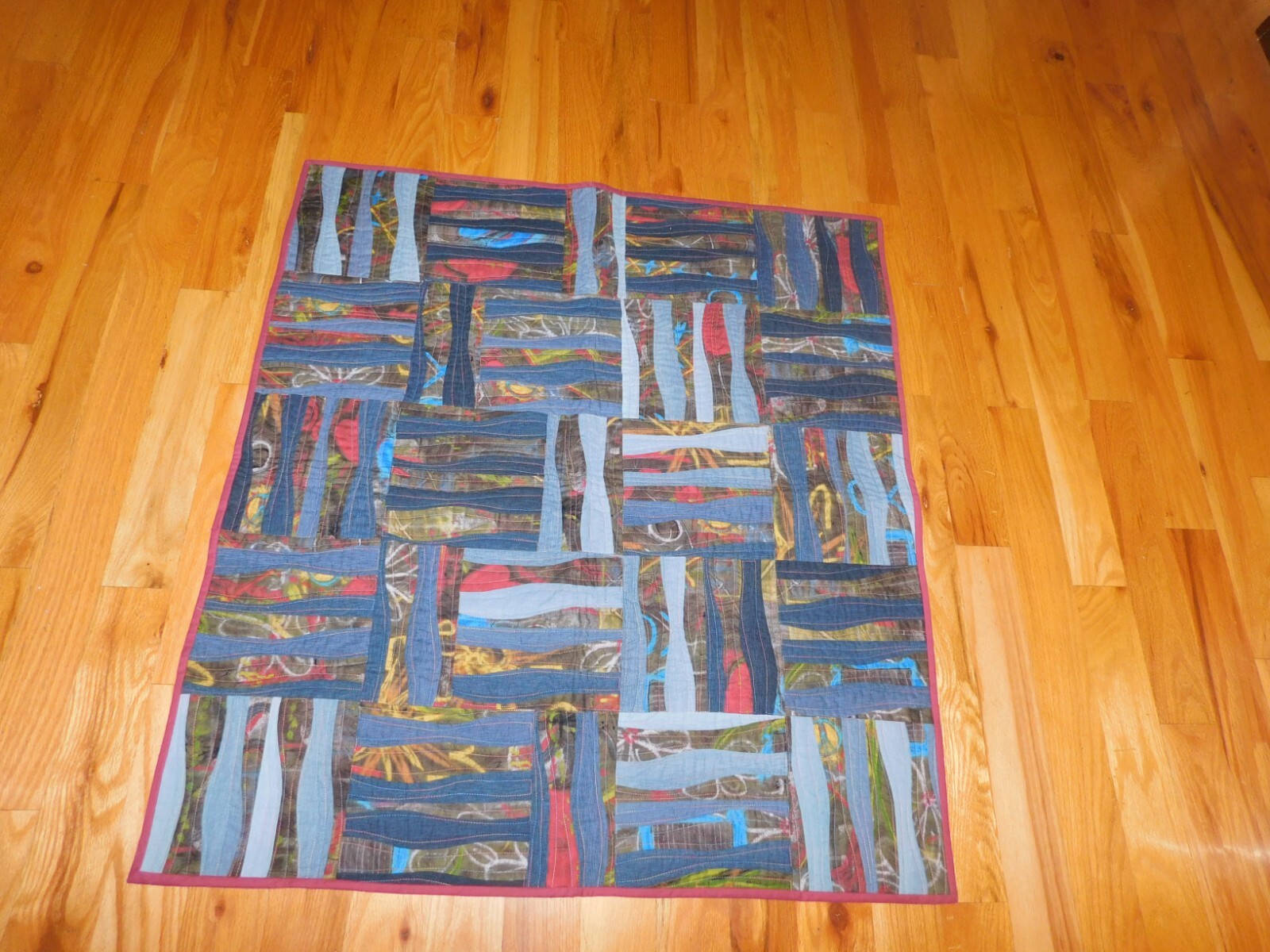 Handmade Small Quilt Wavy Quilt Strips Tie Dye Hand Pieced Wall Hanging