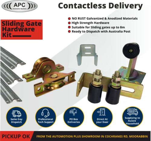 APC 500KG Sliding Gate Hardware Kit up to 8m Wheels, Track, Roller Guide,Stopper - Picture 1 of 19