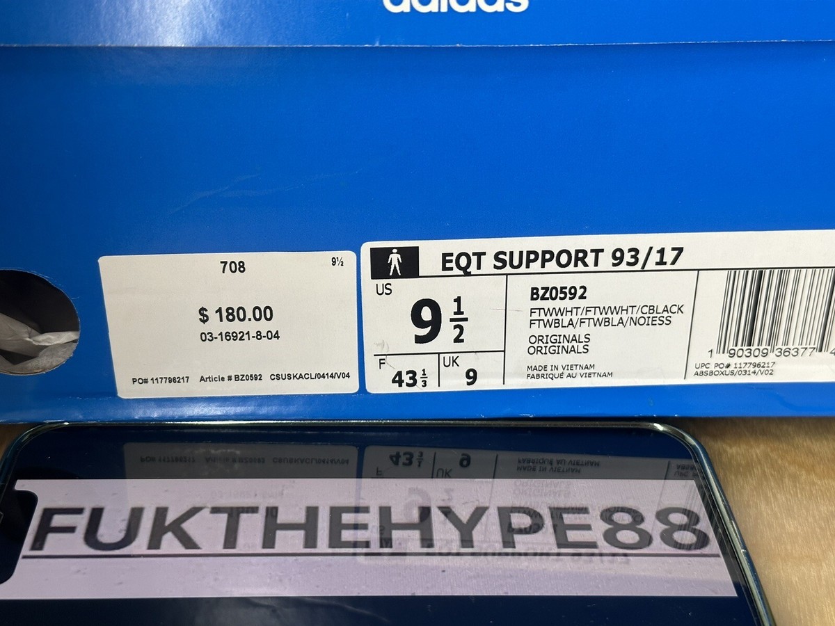 AAA 公式写真 EUC Adidas EQT Support 93/17 White Royal Men's size 9.5 BZ0592