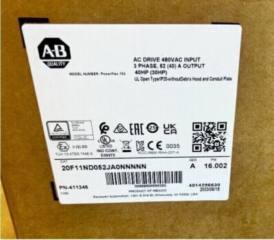 20F11ND052JA0NNNNN Allen-Bradley PowerFlex 753 AC Drive - New Sealed