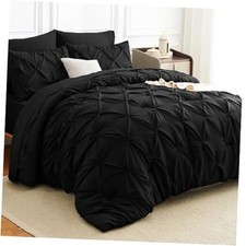 HIMEET Comforter Set 7 Pieces Bed in A Bag Luxury Soft Size Bed Set Queen Black
