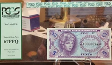 Series 641 Military Payment Certificate 5c PCGS Superb Gem 67PPQ Graded