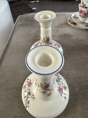 Paar England Royal Worcester Spode Palissy Vogel Kerzenständer Kerzenständer