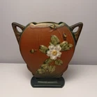 Vintage Roseville Pottery White Rose Vase – #984 8” Height Pink Terracotta Color