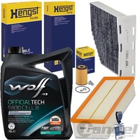 Hengst Inspektionspaket+Wolf 5W30 ÖL Passend FüR A3 8P Golf 6 Passat B7 Touran