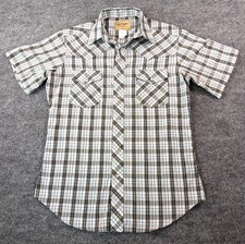 Wrangler Pearl Snap Shirt Mens Medium Plaid Western Button Up Short Sleeve Plaid