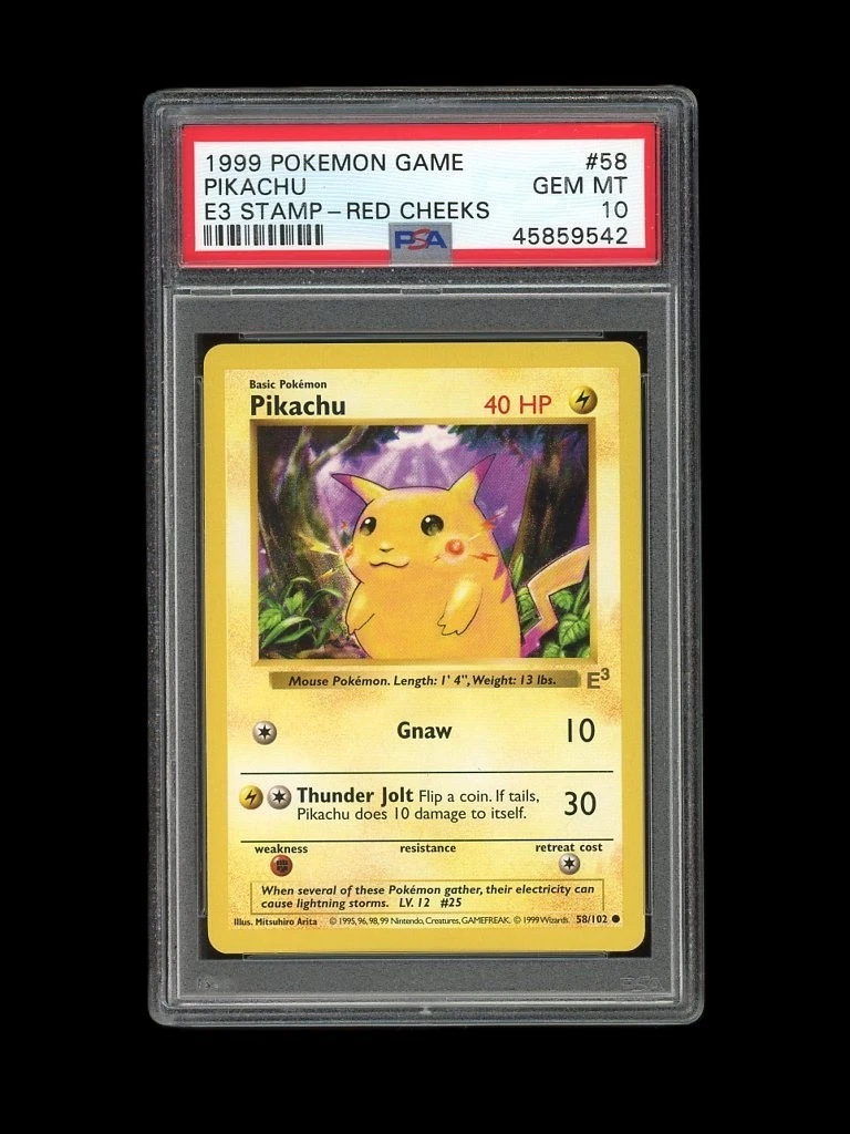 POKEMON PSA 10 GEM MINT PIKACHU E3 RED CHEEKS SHADOWLESS BASE SET