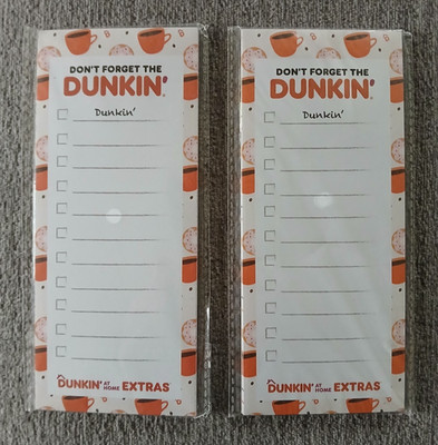 Dunkin Donuts 30 Sheet Magnetic Notepad 8.25x3.5'' shopping checklist Set of 2