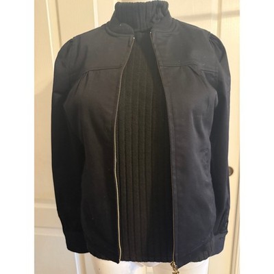 DC Shoes Womens Bomber Jacket Black Ribbed Collar Zip Up Logo Accent Size S P