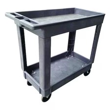 2-Shelf Flat Plastic Utility Cart With Deep-Lipped Plastic Shelves, 500 Lbs.,