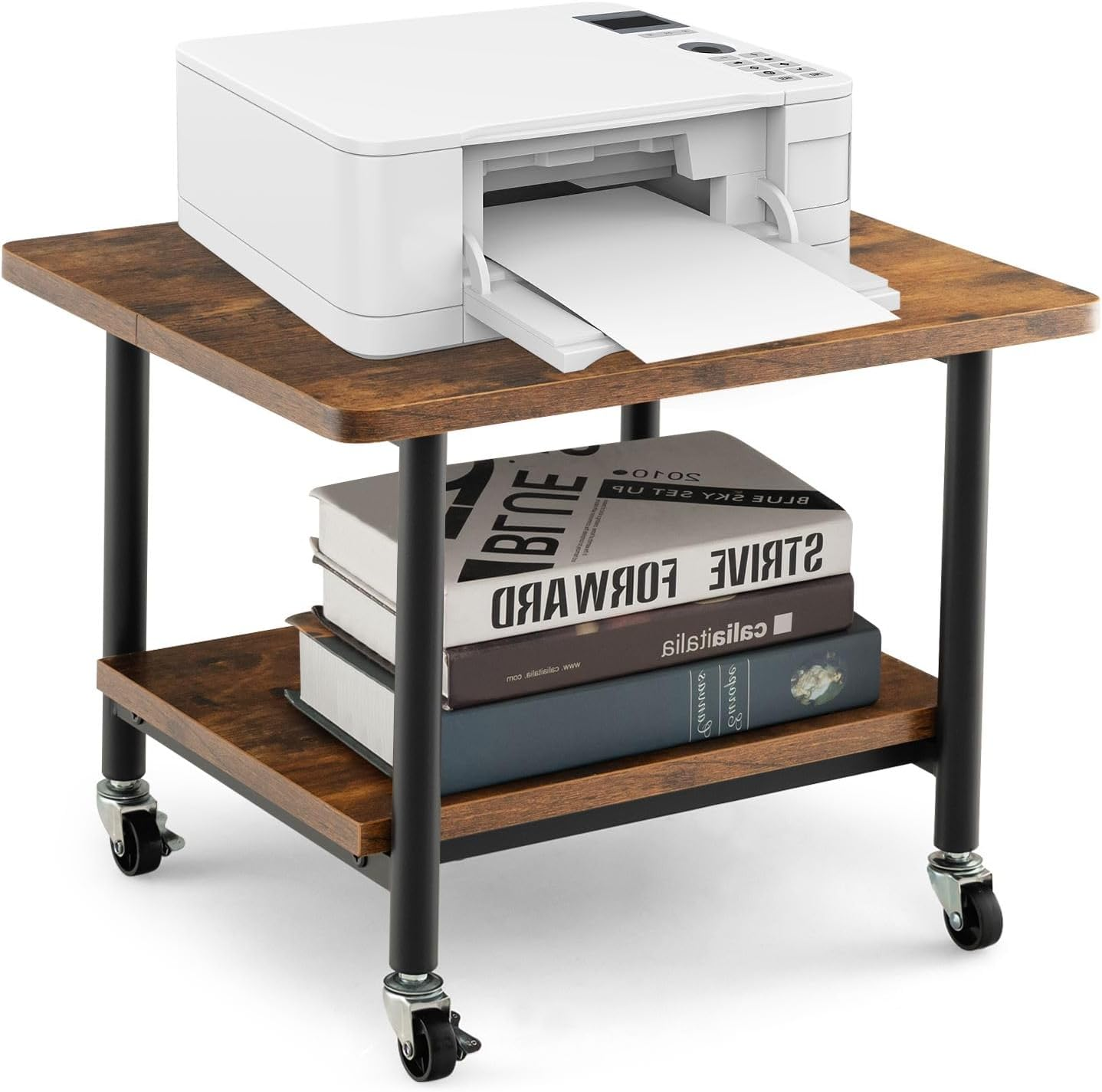 Printer Stand Mobile Storage Cart 2 Tier Rolling Shelf Table Lockable Wheels