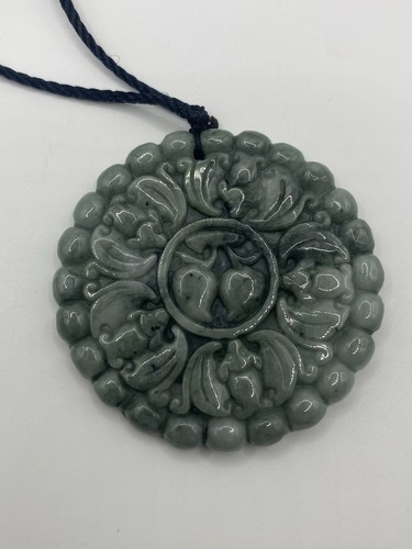 Natural Jade Pendant Necklace 2-inch Round, Light  Green/Certified Grade A