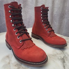 Justin Lacer Red Suede Kiltie Women's Size 6 B Red Lace Up Western Classics