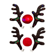Car Reindeer Antlers  Nose Decorations Christmas Antlers Car Kit With LED Light