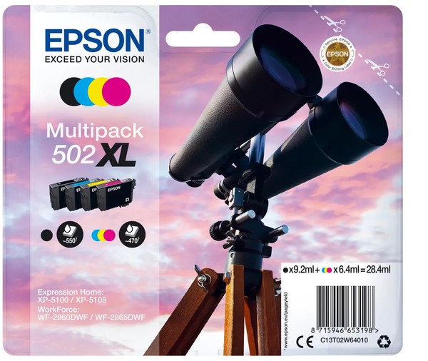 Epson 502XL / T02W6 / C13T02W64010 / C13T02W64020 Tinten Sparset Schwarz, Cyan,-image