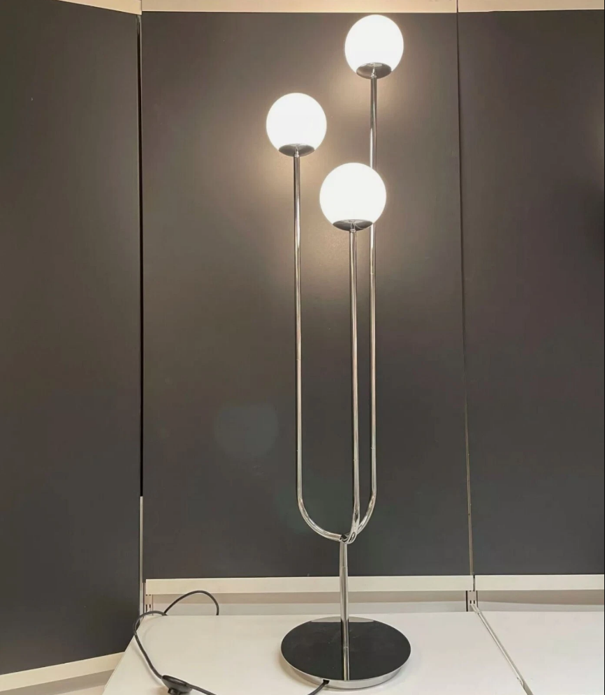 IKEA SIMRISHAMN Floor Lamp Chrome-Plated/Opal Glass Modern 62