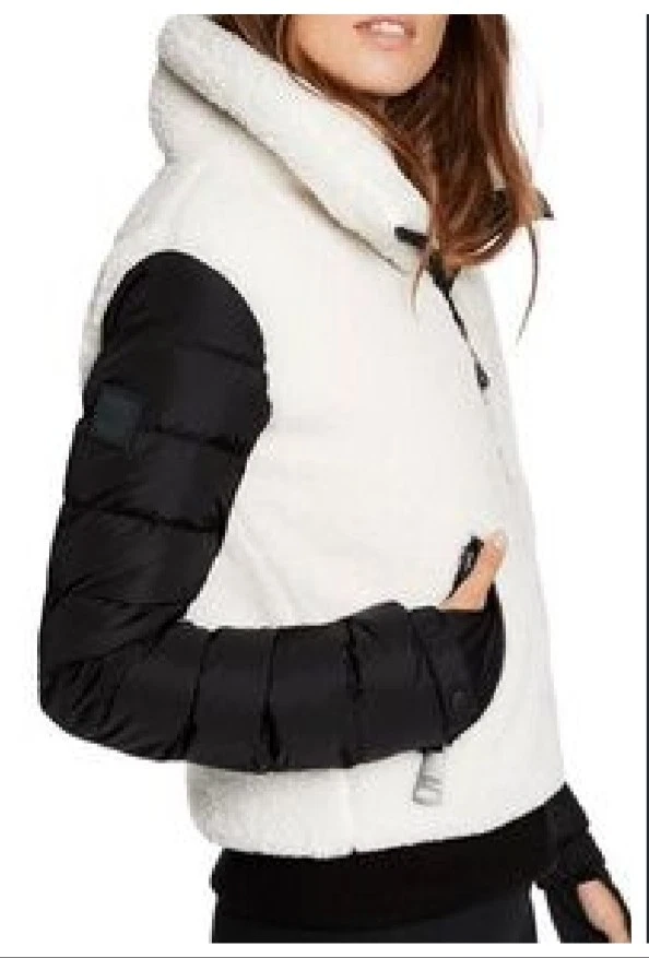 SAM NEW YORK Mujer Sherpa Carson Bomber Plumón Chaqueta Abrigo Negro Blanco MEDIANO Foto 4 de 4