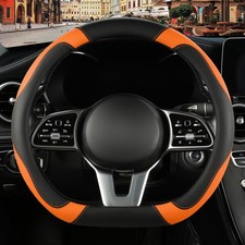 Universal 15 Microfiber Leather D-Shaped Steering Wheel Cover, Black Orange