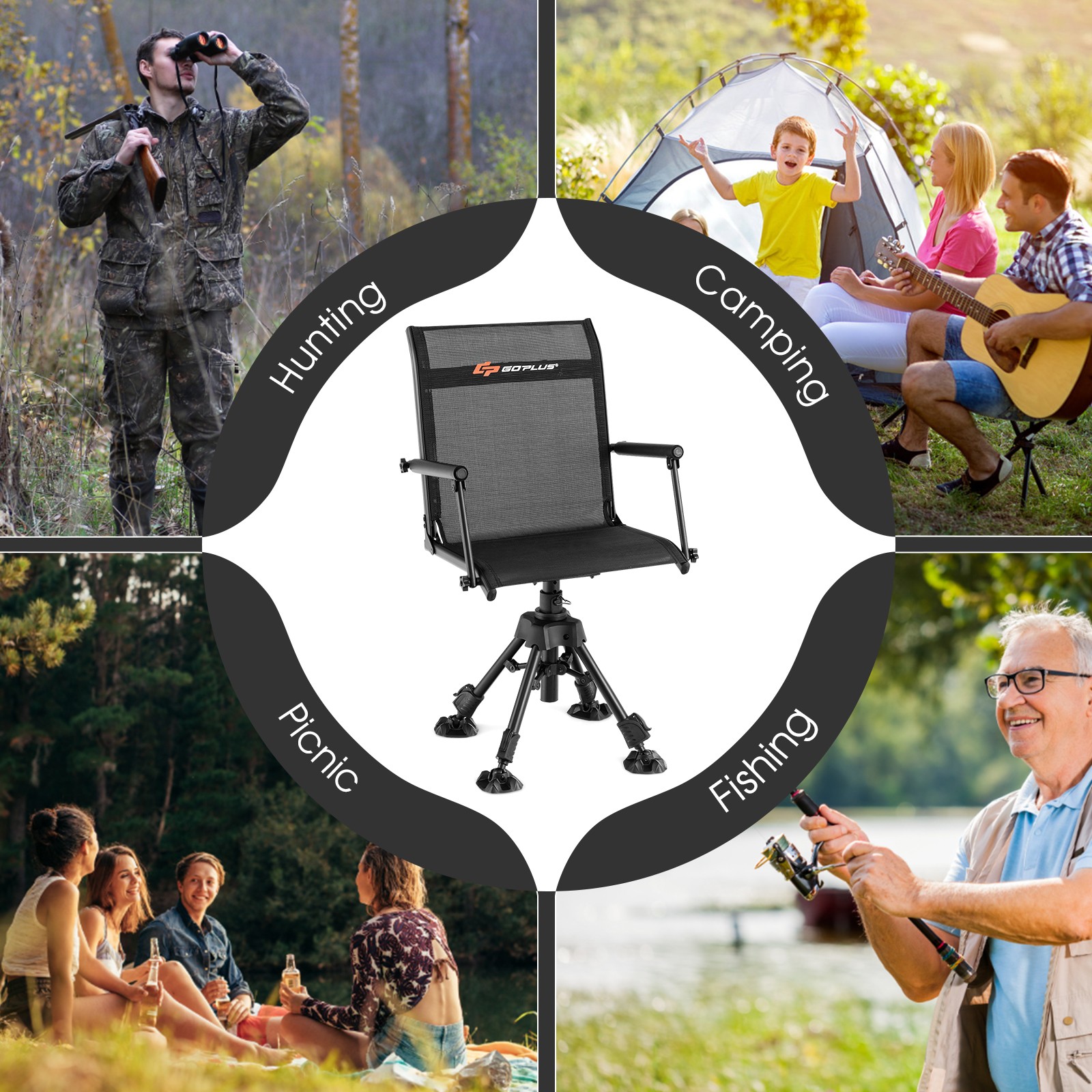 360° Swivel Hunting Chair Heavy-duty Foldable Silent Blind Chair for Fishing