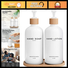 White Glass Soap  Lotion Dispenser Set with Tray - Minimalist Bathroom Accessor