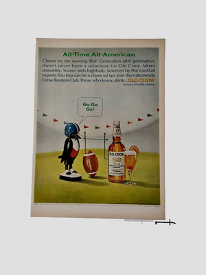1965 Old Crow Kentucky Straight Bourbon Whiskey Football American VTG Print Ad