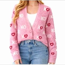 Cupcakes Cashmere Pink Heart Knit Sweater Valentine's Day Women s Sz Small