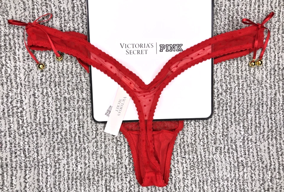 Victoria's Secret Very Sexy NWT XL Red Jingle Bell Mesh Thong Panty Bow - Image 2 of 4