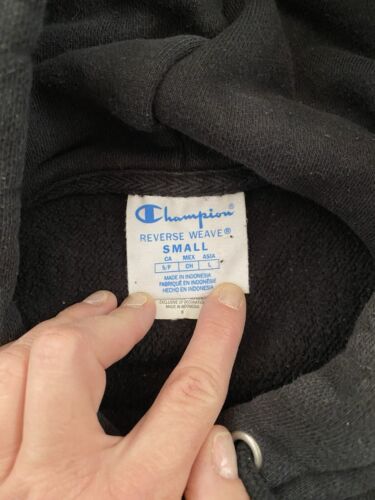 Vintage 90s Champion Reverse Weave Hooded Black Faded Sweatshirt Small - Picture 3 of 7