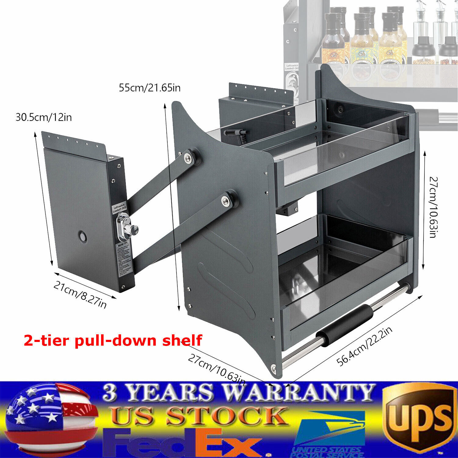 2-Tier Pull-Out Drop Down Kitchen Cabinet Shelf with Lift Mechanism  -image