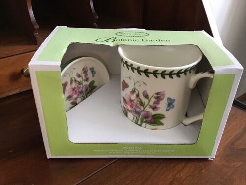 Portmeirion BOTANIC GARDEN Sweet Pea Mug &amp; Coaster Set - New in Box