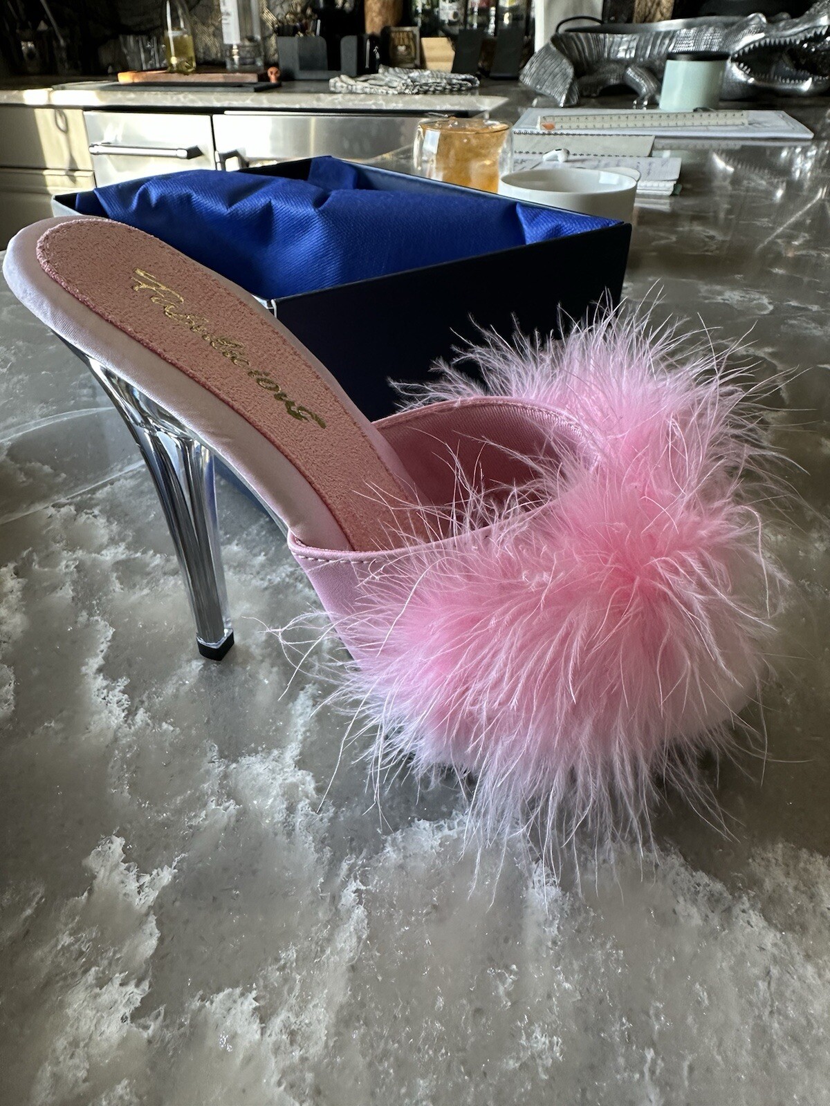 Pink Marabou Feather Platform Sexy Slipper Mule – Fembot Fabulous - Main Image