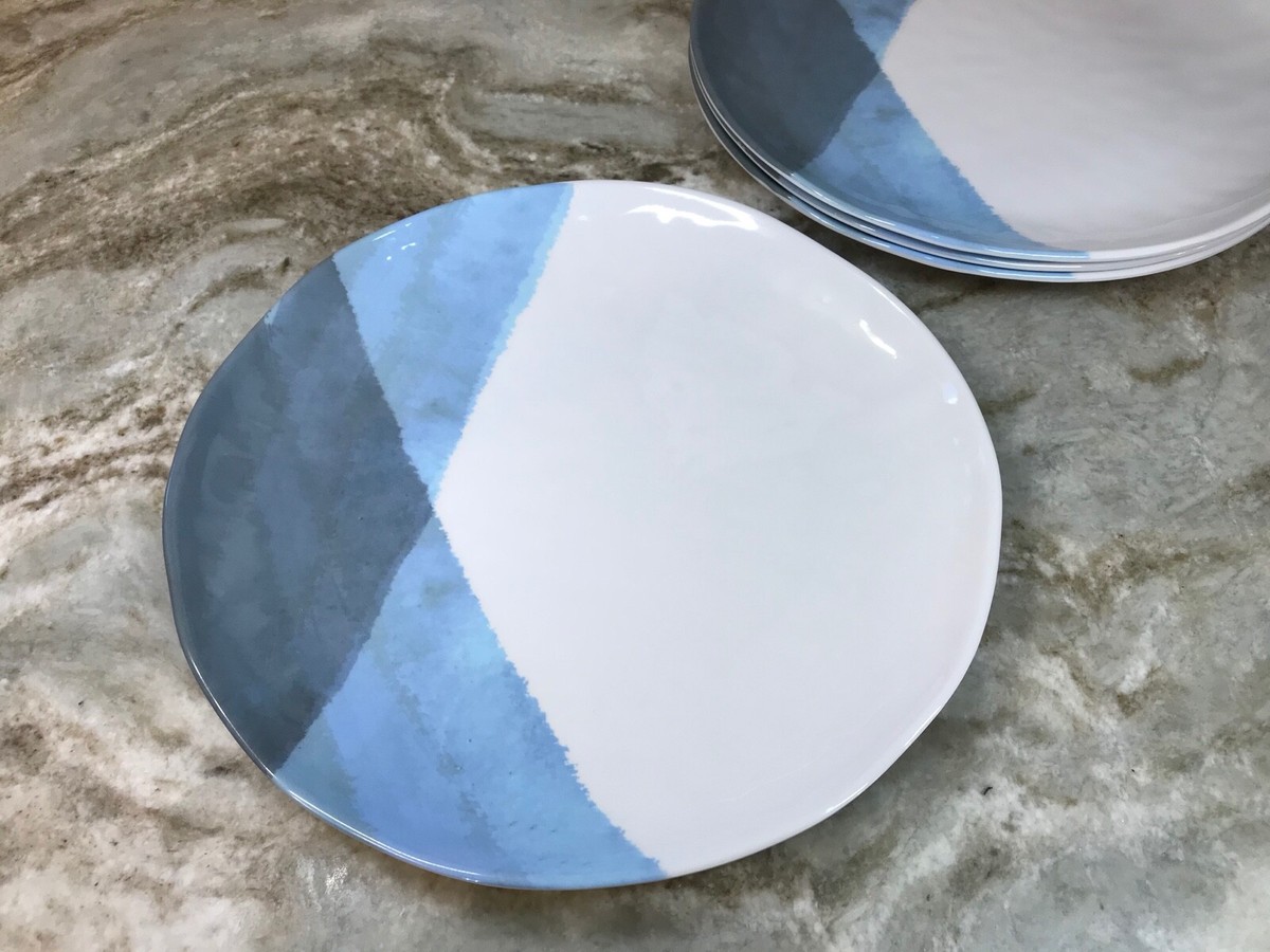 Melamine Dinner Plates, Pasta Choose Blue Or Gray Abstract 