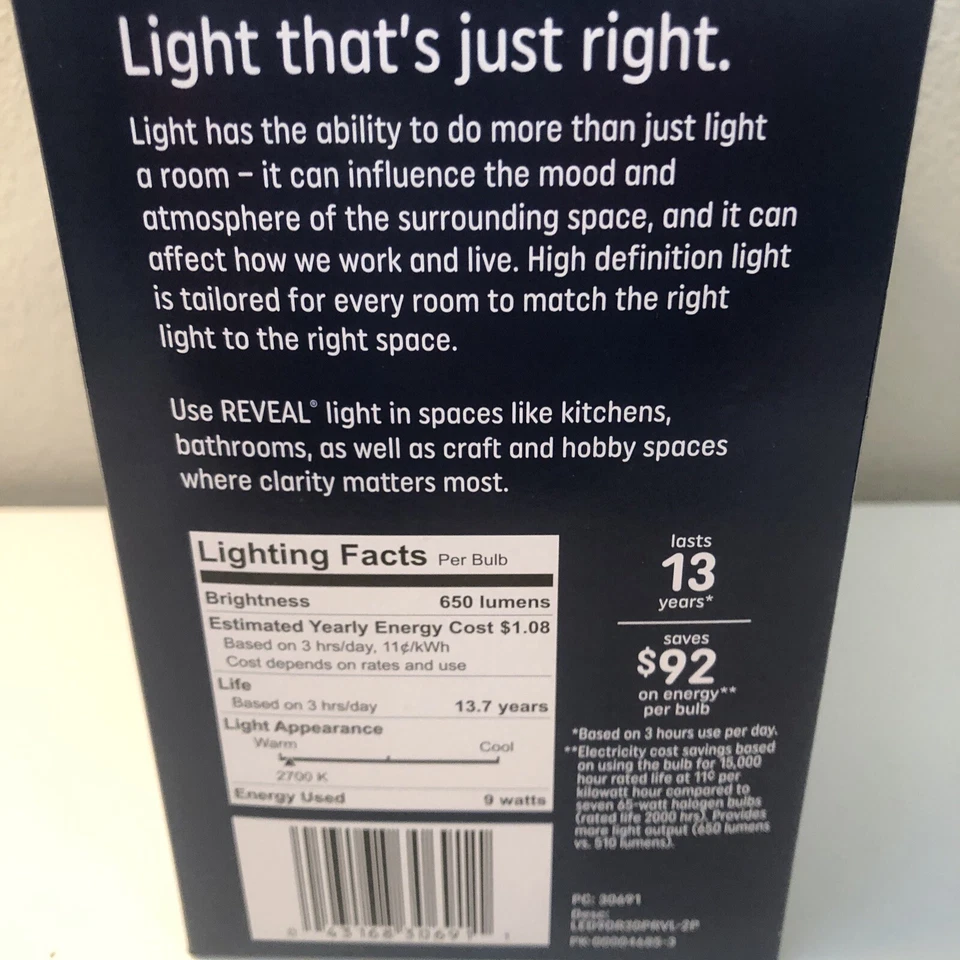 Ge Lighting Reveal HD+ LED Light Bulbs, 650 Lumens,  1-Pk OF 2 BULBS (9w) - Image 4 of 4