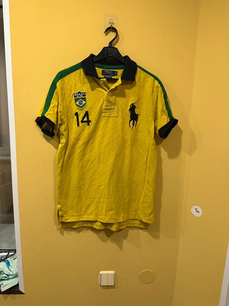 Polo Ralph Lauren Big Pony Shirt Mens M Yellow Brazil Crest #14