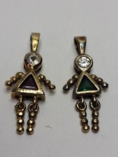 925 Sterling Silver Gold Vermeil Birthstone Child Girl Charm Pendants Lot Of 2