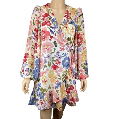 En Saison Womens Dress Size XS Constantia Mini Floral Wrap Puff Long  Sleeves | eBay