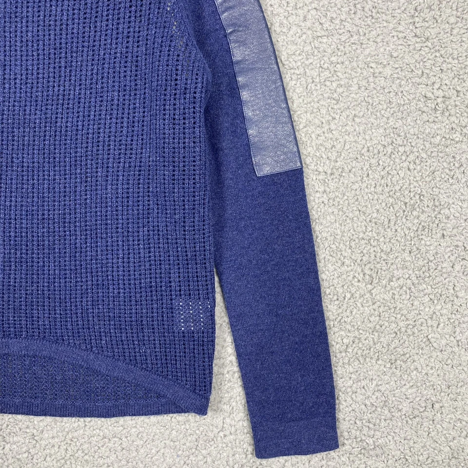 Brochu Walker Womens XS Leather Arm Detail Wool Cashmere Blend Open Knit Sweater Foto 2 de 4