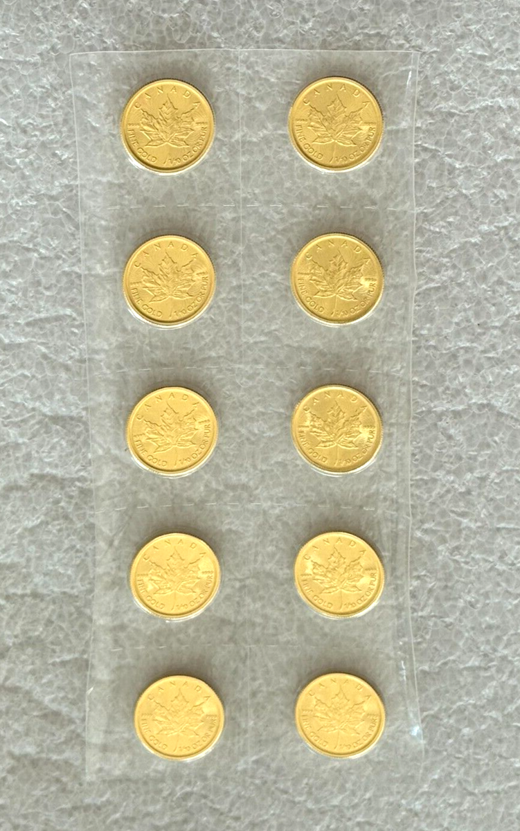 カナダ5dollars FINEGOLD 1/10ozORPUR Lot of 10 Gold 1/10 oz Canadian 2025 Gold Maple Leaf $5 Coin