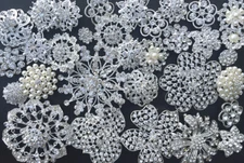 32 pcs Mixed Sliver Rhinestone Crystal Button Brooch Wedding Bouquet DIY Kit Lot