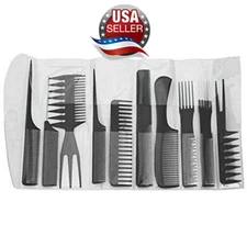 10 piece Hair Styling Comb Set Professional Black Hairdressing dye Brush Barbers