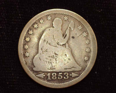 HS&C: 1853 Arrows and Rays Liberty Seated Quarter VG - US