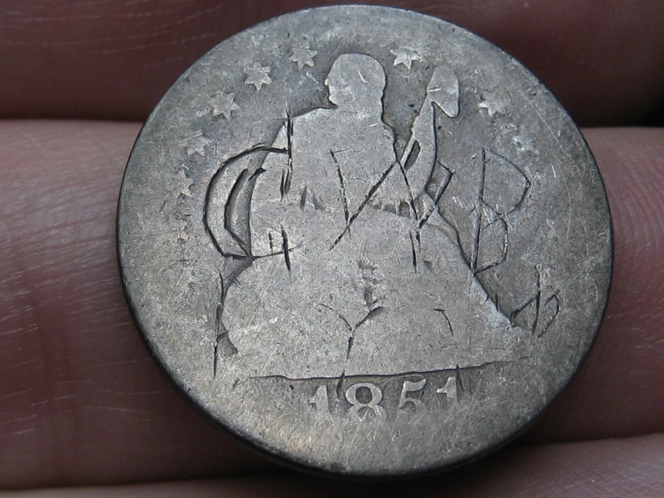 1851 O Silver Seated Liberty Quarter- New Orleans, About Good Details - Image 2 of 4