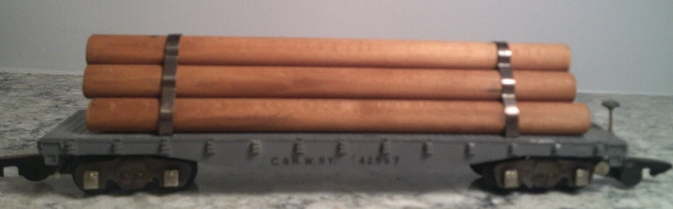 VINTAGE AMERICAN FLYER S SCALE DIECAST METAL FLAT CAR WITH WOOD LOG LOAD EXCELLE - Image 3 of 4