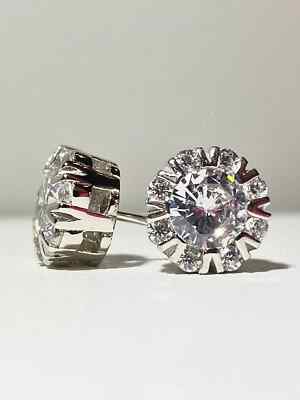 2.00Ct Lab Created Diamond Push Back Flower Stud Earrings 14K White Gold Plated